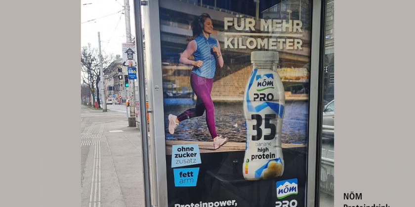 Werbeanzeige Wiener Linien Stadthalle Nöm Protein Drink
