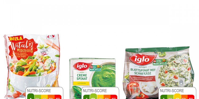 Billa Vitalmischung, Iglo Blattspinat mit Schafkäse und Iglo Cremespinat laktosefrei.