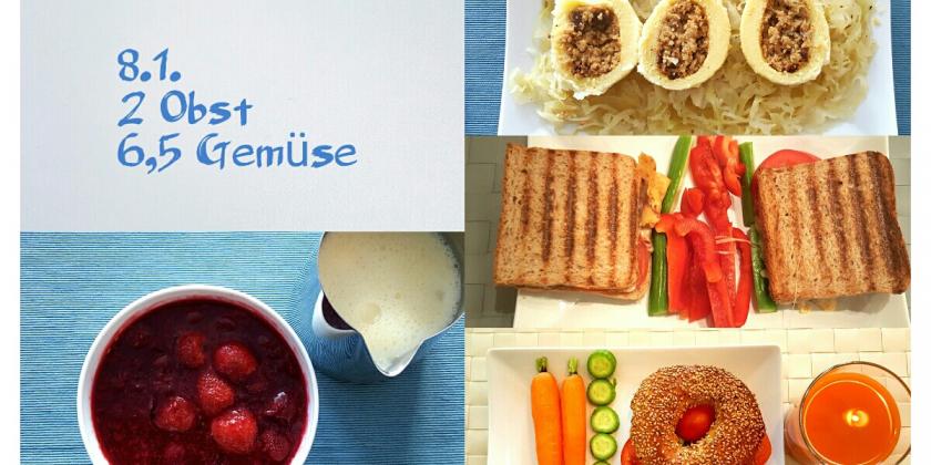 Verschiedene Obst- und Gemüse-Speisen.