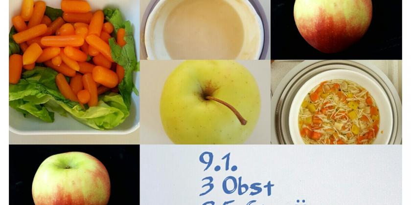 Verschiedene Obst- und Gemüse-Speisen.