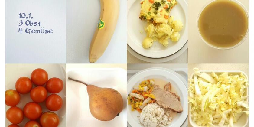 Verschiedene Obst- und Gemüse-Speisen.