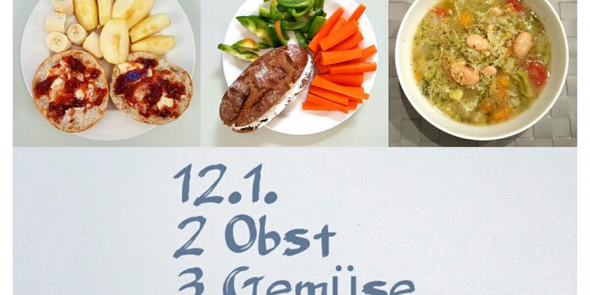 Verschiedene Obst- und Gemüse-Speisen.