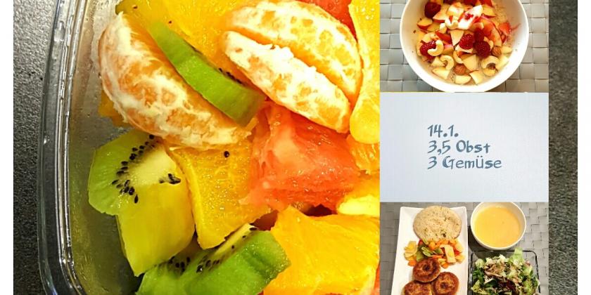 Verschiedene Obst- und Gemüse-Speisen.