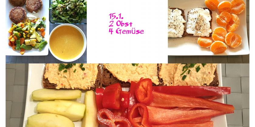 Verschiedene Obst- und Gemüse-Speisen.