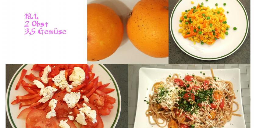 Verschiedene Obst- und Gemüse-Speisen.