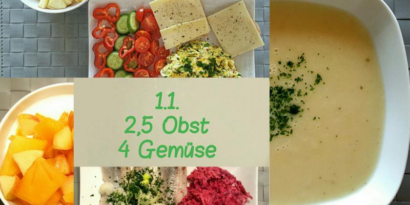 Verschiedene Obst- und Gemüse-Speisen.