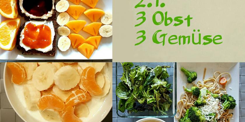 Verschiedene Obst- und Gemüse-Speisen.