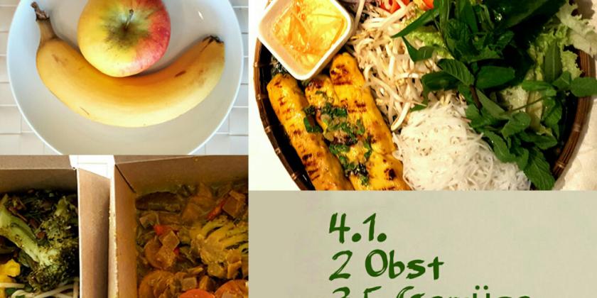 Verschiedene Obst- und Gemüse-Speisen.