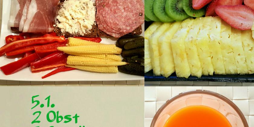 Verschiedene Obst- und Gemüse-Speisen.