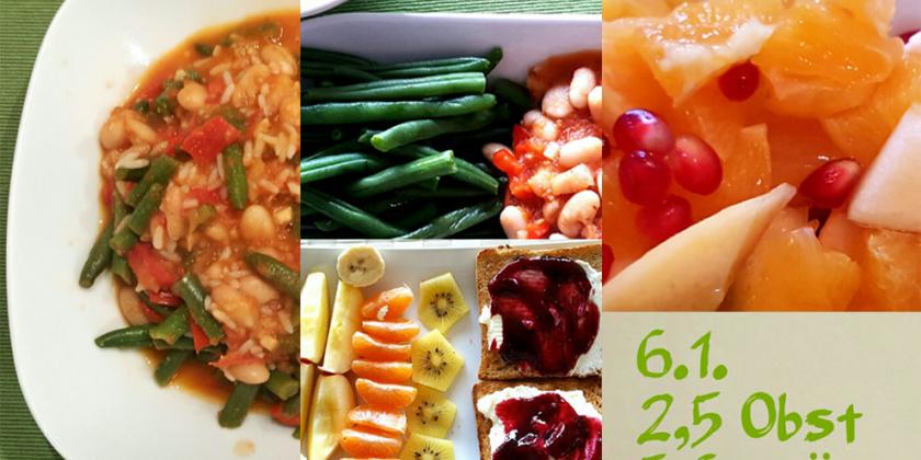 Verschiedene Obst- und Gemüse-Speisen.