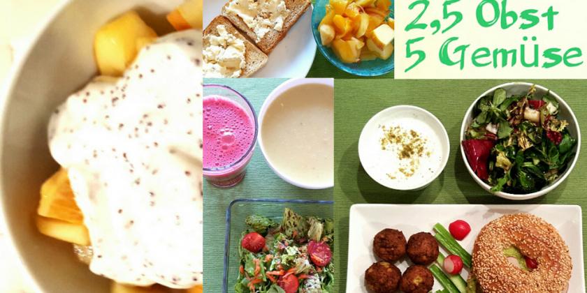 Verschiedene Obst- und Gemüse-Speisen.