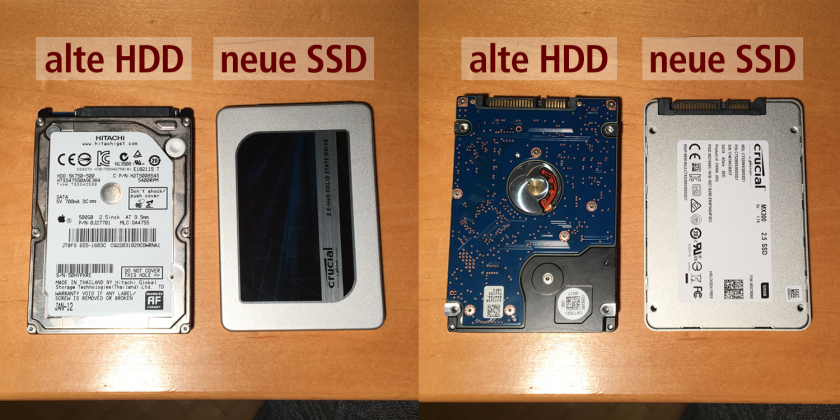 Vergleichsfoto alte HDD und neue SSD.