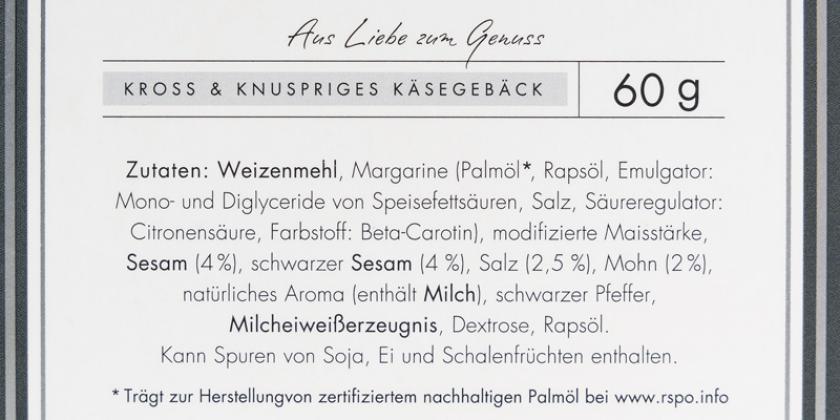 Michelsen Blätterteiggebäck Sesam & Mohn: Zutatenliste, schwarze Schrift auf weiße Hintergrund