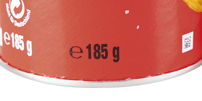 Pringles Original: Teil der roten Dose mit dem Aufdruck: 185 g