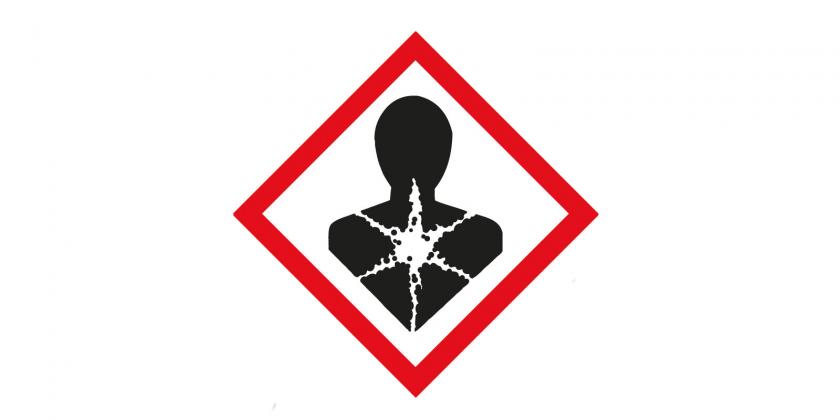 stilisierte Person: aus der Mitte der Brust strahlt etwas Gefährliches aus