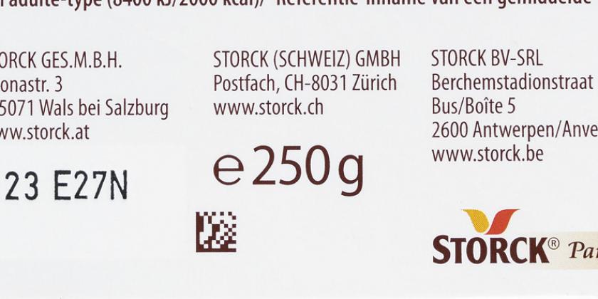 Merci finest selection: Füllmenge auf der Rückseite der kleinformatigen Packung mit 250 Gramm.