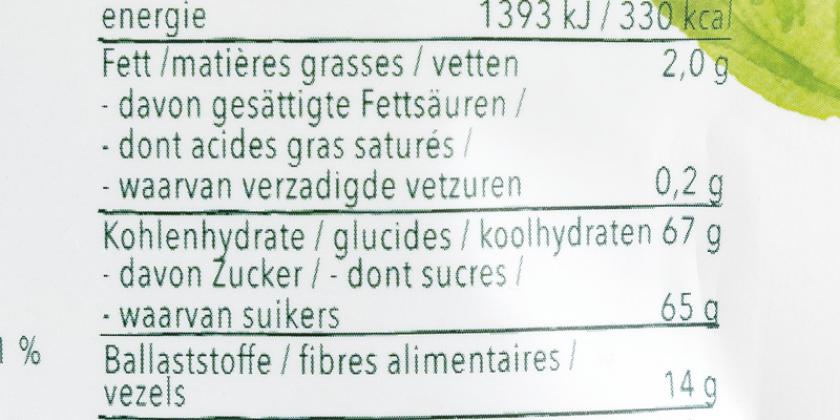 Mogli Erdbeer-Streifen: Nährwerte auf der Packung