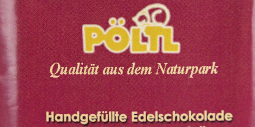 Pöltl Schokolade mit Birne Aufschrift "Qualität aus dem Naturpark"