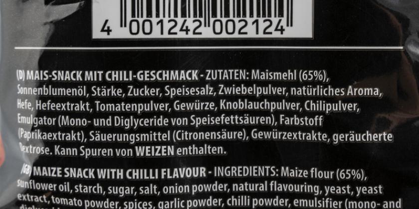 Chio Tortillas Hot Chili: die alte Zutatenliste.