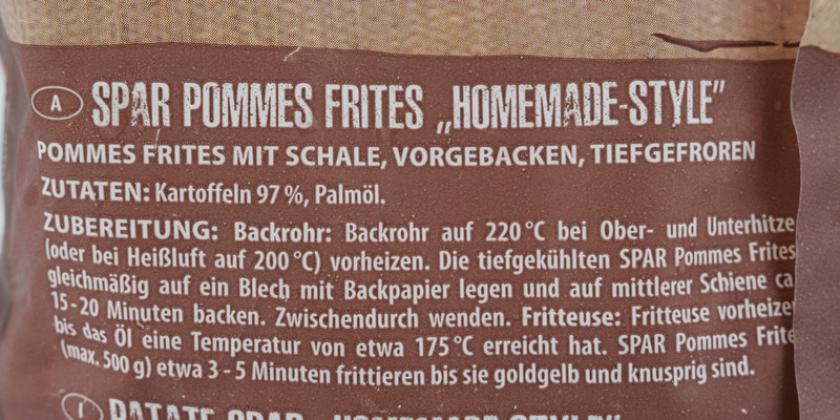 Spar Pommes Frites Homemade Style Zutatenliste