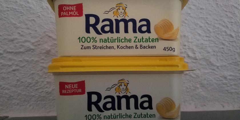 Zwei Rama-Dosen übereinander, 450 bzw. 500 g