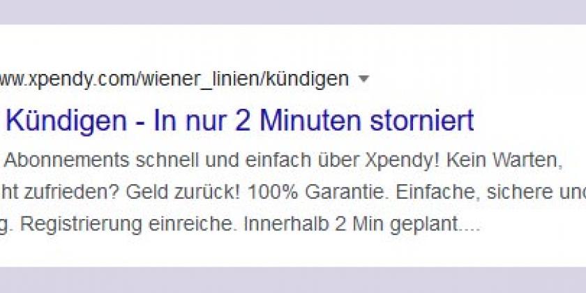 Werbung von Expendy zum Stornieren von Abos