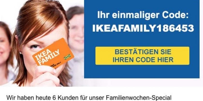 Fake IKEA Family voucher with yellow button to get a €500 prize