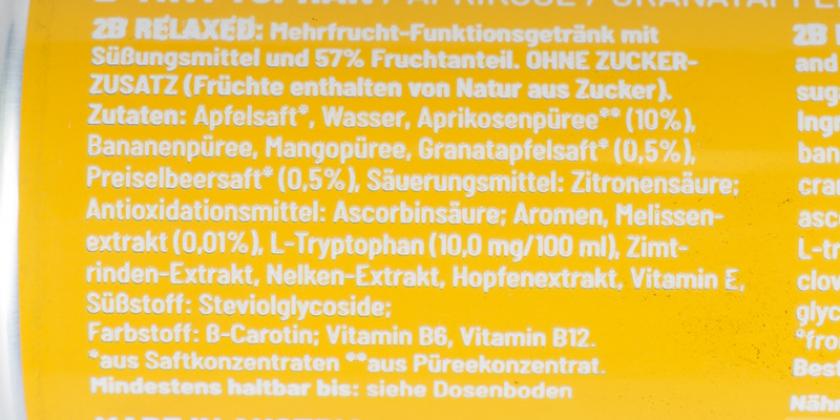 2B Relaxed Zutatenliste