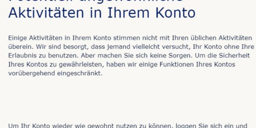 Phishing message allegedly from Paypal notifying about alleged activity on the account and has a big blue login button