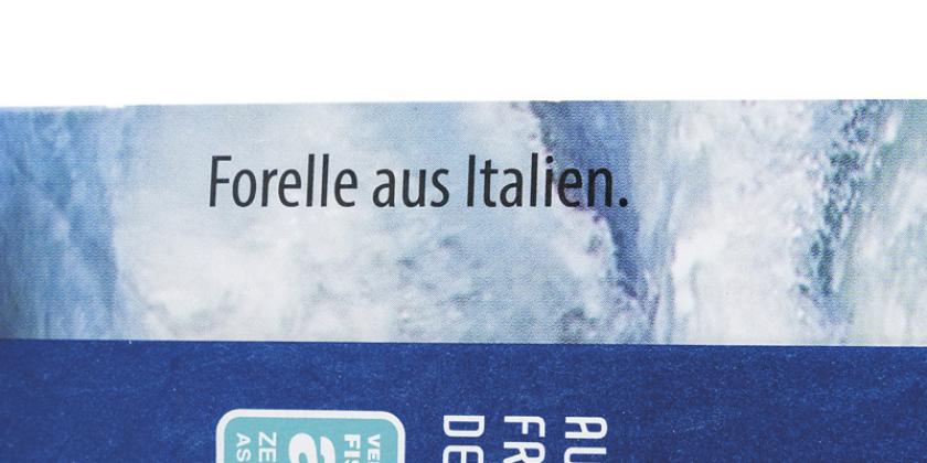 Billa immer gut Forellenfilet geräuchert, Angabe &quot;Forelle aus Italien&quot;