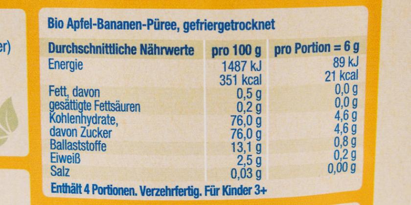 Alete bewusst Obsties Apfel Banane Nährwerttabelle