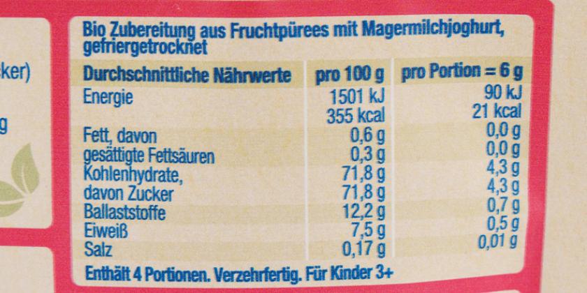 Alete bewusst Obsties Erdbeere Banane mit Joghurt Nährwerttabelle