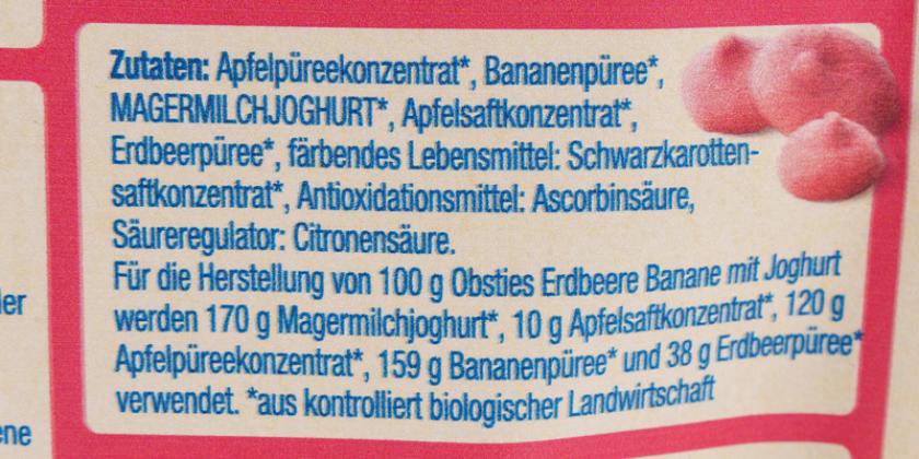 Alete bewusst Obsties Erdbeere Banane mit Joghurt Zutatenliste