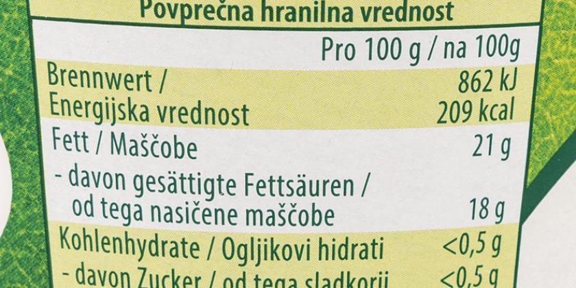 Just veg! Vegan Spread Plain: Nährwerte am Becher aufgelistet