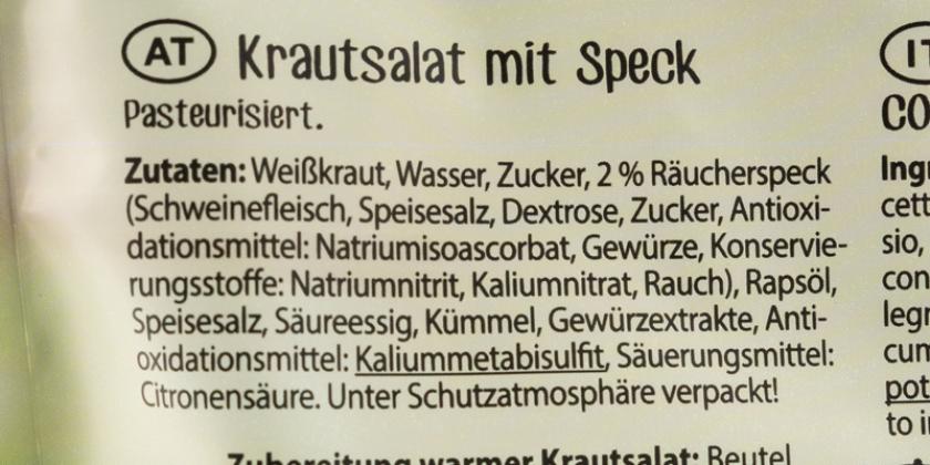 Efko Krautsalat mit Speck - neue Zutatenliste