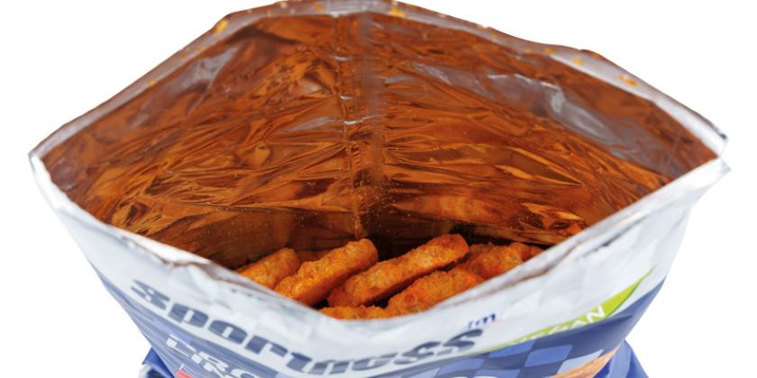 dm Sportness Protein Linsen Chips - Blick in die geöffnete halbleere Packung