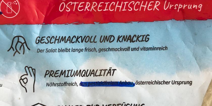 Shiva Salat Auslobung &quot;aus pestizidfreiem Anbau“ geschwärzt