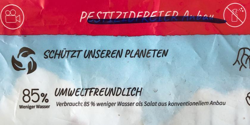 Shiva Salat Auslobung &quot;pestizidfreier Anbau“ geschwärzt