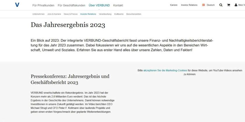 ScrSh Verbund 1 Geschäftsbericht 2023 2024 08-19-170515-1540px Der Verbund hat 2023 enorm viel Geld verdient