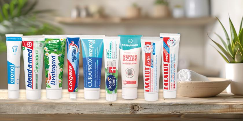Zahnpasta Testsieger - Gruppenbild unserer Zahnpasten im Test