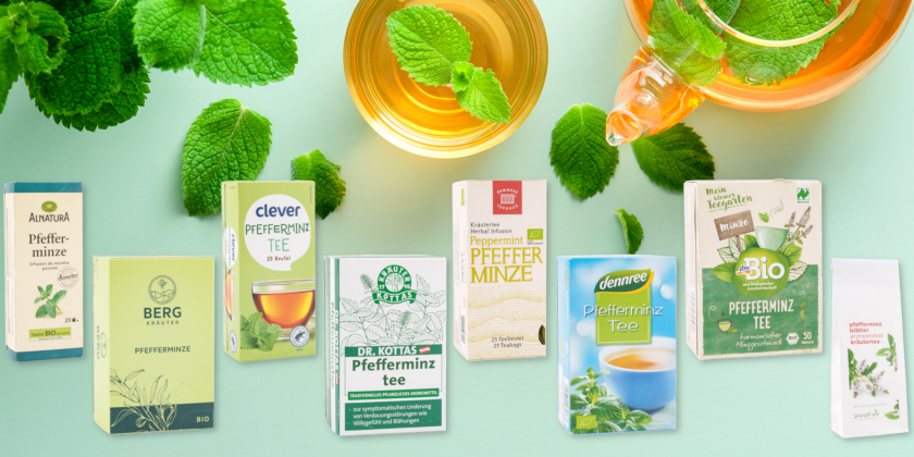 Wirkung Pfefferminztee - Gruppenbild eins unserer Tees im Test