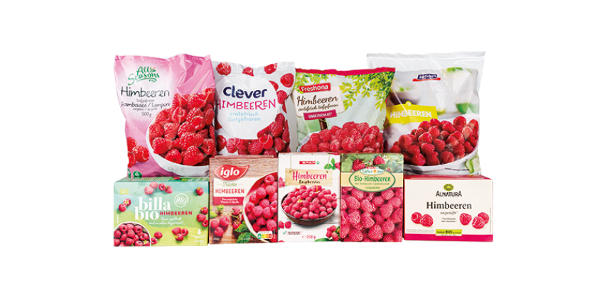 Gefrorene Himbeeren Test - Gruppenbild der Produkte in unserem Tiefkühlbeeren Test