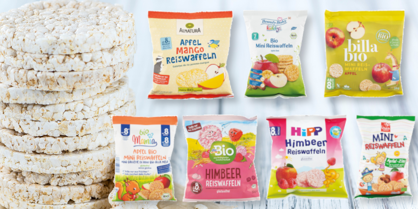 Reiswaffel Nährwerte - Kinder-Reiswaffeln im Test - Gruppenbild der Testprodukte