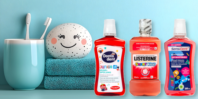 Mundspülungen für Kinder im Test - Gruppenbild der Produkte im Test