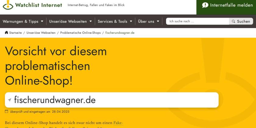 Screenshot der Seite watchlist-listinternet.at warnt vor einem Dropshipping Webshop