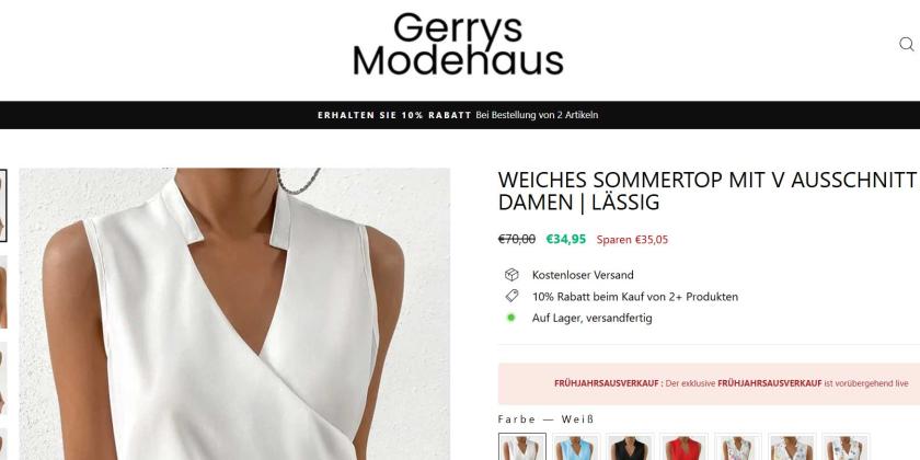 Screenshot der Seite gerrys-modehaus.com im typischen Shopify Look