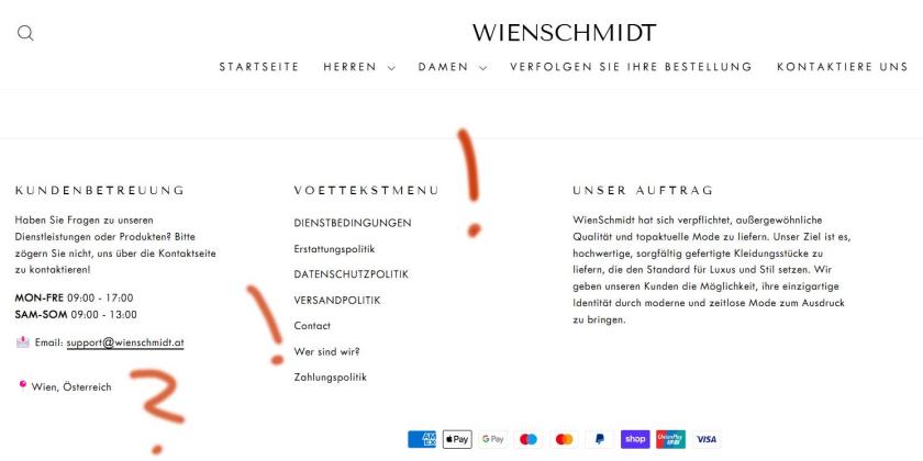 Screenshot der Seite Wienschmidt.at mit roten Warnzeichen bei Übersetzungsfehlern