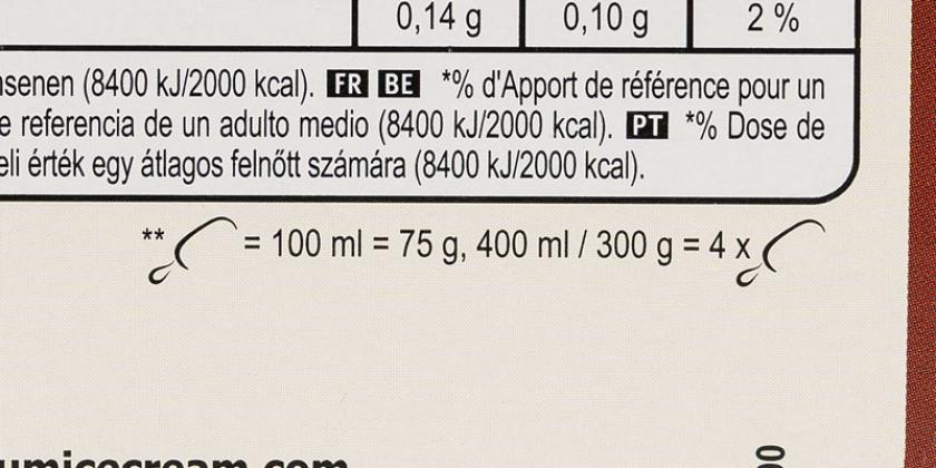 Die Gewichtsangabe einer Packung Magnum Mandel in schwarzer Schrift auf hellbraunem Hintergrund.