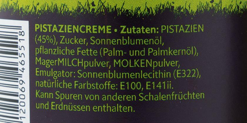 Ursprüngliche Zutaten, grün-schwarzer Aufkleber auf der Produktrückseite