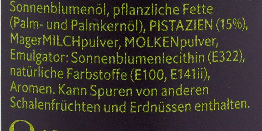 Zutaten auf der neuen Variante, grün-schwarzer Aufkleber